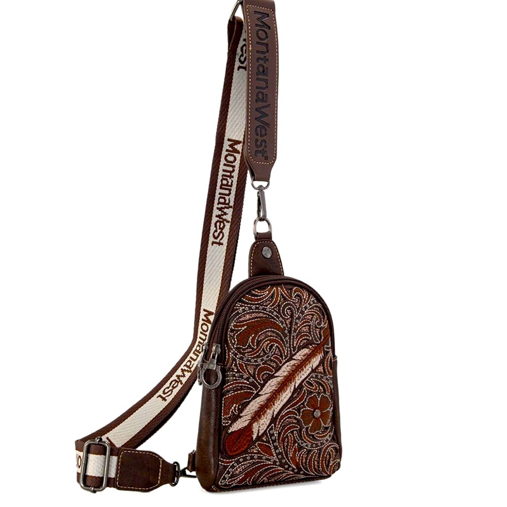 Montana West Embroidered Feather Cut-Out Floral Sling Bag NWT